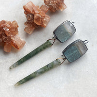 Gilalite in Quartz Earrings with Moss Agate